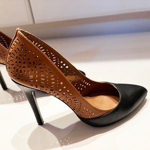BCBGeneration Two-Tone Black & Saddle Brown Cut Out Pump